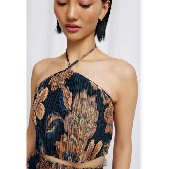 Significant Other Lori Top Gold Floral Halter Cropped Blouse Women’s Size 6 - Picture 1 of 14